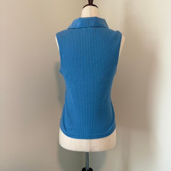 Blue ribbed collar sleeveless polo top size large - Picture 2 of 4